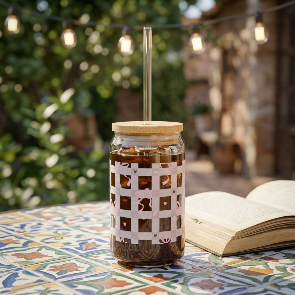 Pretty in Plaid -16oz Glass Sipper Cup